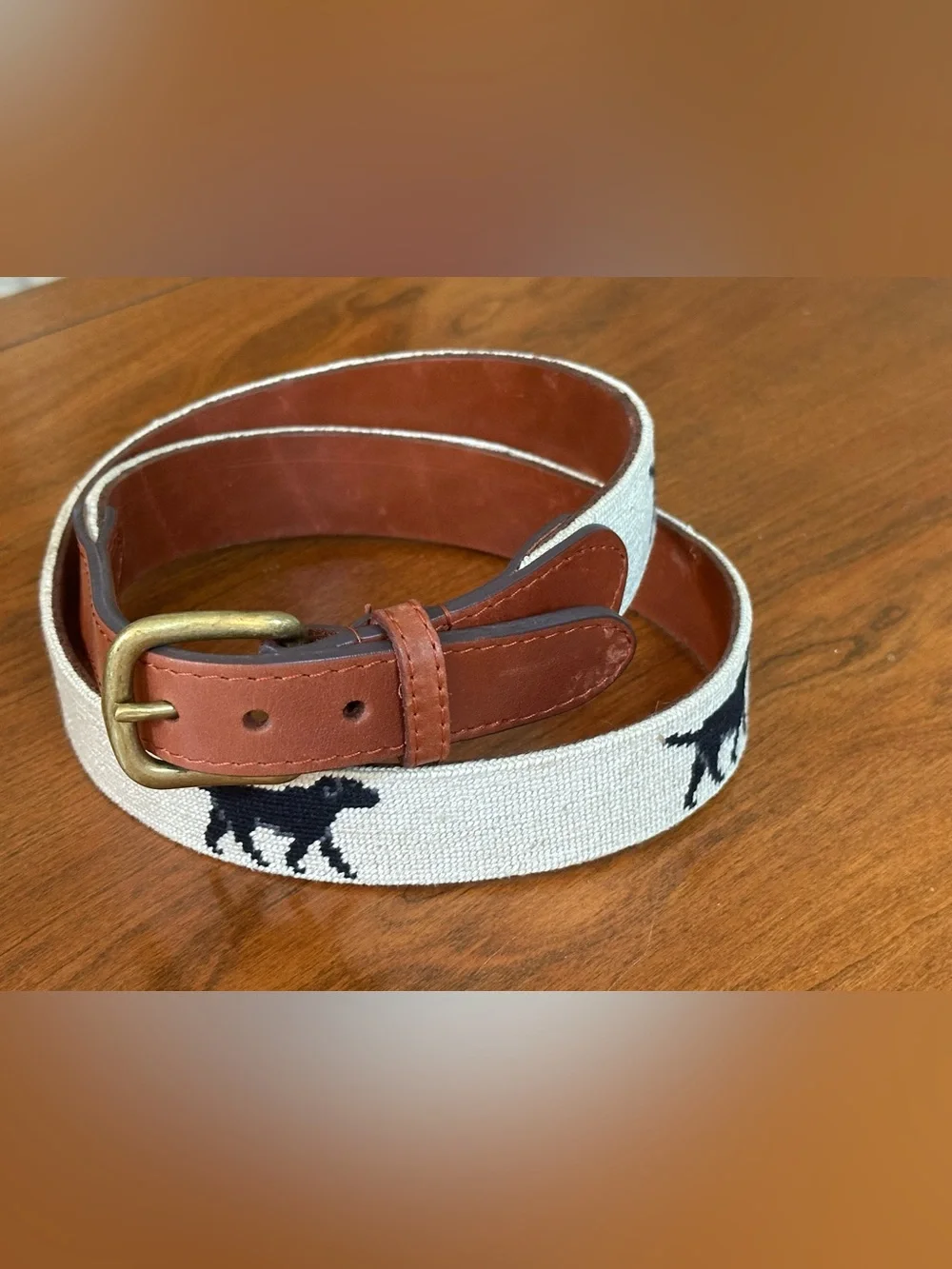 Smathers & Branson Black Lab Needlepoint Belt Size 38 Leather Brass